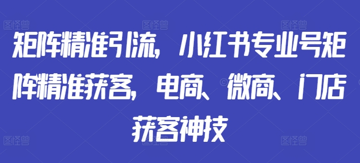 mp11665期-矩阵精准引流指南,小红书专业号矩阵精准揽客，电商/微商/门店获客妙招-多多网创