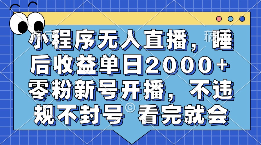 （13251 期）小程序无人直播来袭，实现睡后单日收益 2000+！零粉新号也能直接开播，且不存在违规和封号情况，一看即懂！-多多网创