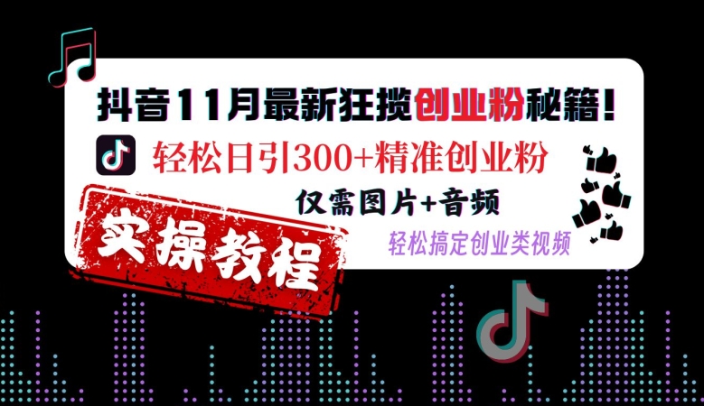 MP12651 期——抖音 11 月全新狂揽创业粉之秘籍，可轻松实现每日引流 300+精准创业粉，仅凭借图片与音频，便能轻松将创业类视频搞定。-多多网创