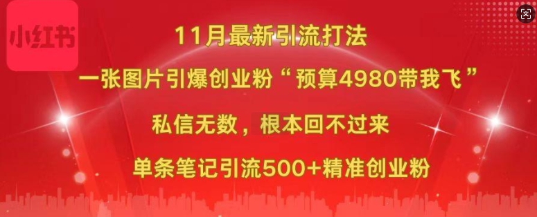 mp12664 期 – 小红书 11 月全新图片打造爆款，仅一张图片即可引爆创业粉丝，“预算 4980 助我腾飞”，单条成功引流 500 多精准创业粉丝。-多多网创