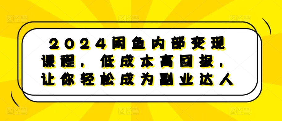 MP12669 期——2024 闲鱼内部变现课程，具有低成本、高回报的特性，可助你轻松成为副业达人。-多多网创