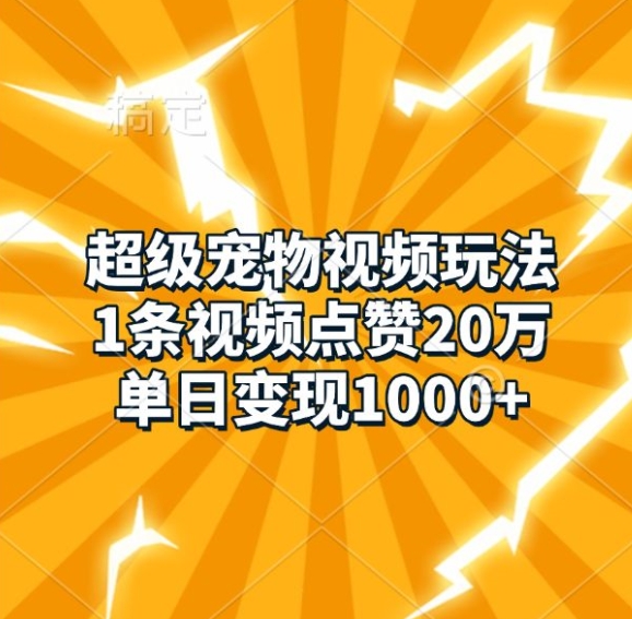 MP12945 期——超级宠物视频之玩法，单条视频点赞量达 20 万，单日实现变现 1k。-多多网创