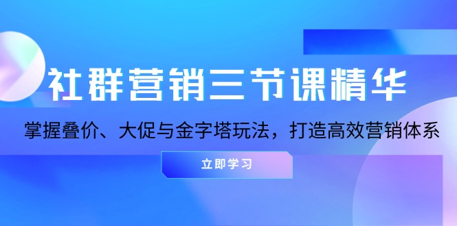 以下是几种改写方式，你可以根据需要选择：
1. （13431 期）社群营销三节课之精华：把控叠价、大促以及金字塔玩法，构建高效的营销体系。
2. （13431 期）社群营销三节课的精华所在：掌握叠价、大促和金字塔玩法，塑造高效的营销体系。
3. （13431 期）社群营销三节课的精华内容：熟练掌握叠价、大促与金字塔玩法，打造出高效的营销体系。-多多网创