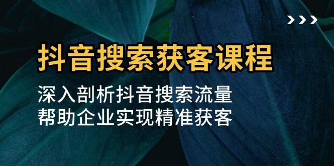 （第 13465 期）抖音搜索获客课程：对抖音搜索流量展开深入解析，助力企业达成精准获客。-多多网创