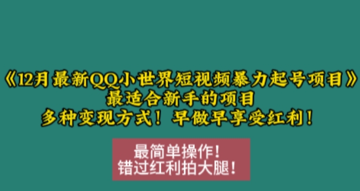 MP13429 期——12 月全新 QQ 小世界短视频起号项目，乃是最为适合新手的项目，且具备多种变现途径。-多多网创