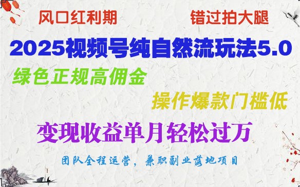 fy11291期-2025视频号纯自然流玩法5.0，绿色正规高佣金，操作爆款门槛低，变现收益单月轻松过万-多多网创