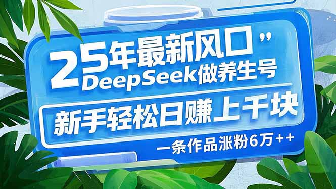 （14341期）25年最新风口，用DeepSeek做养生号，新手轻松日赚上千块，一条作品涨粉…-多多网创