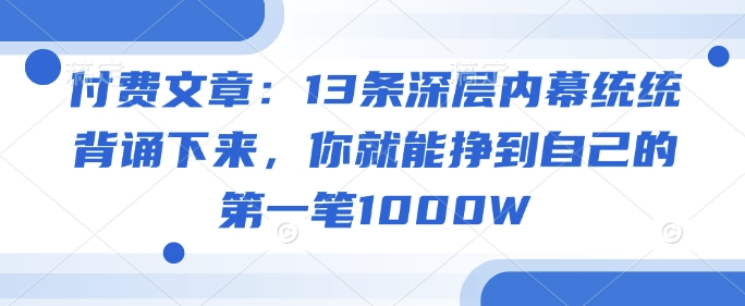 mp17172期-付费文章：13条深层内幕统统背诵下来，你就能挣到自己的第一笔1000W-多多网创