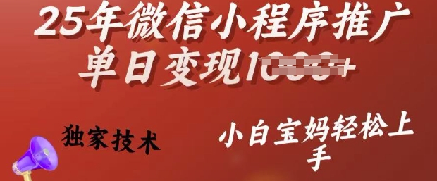 mp17175期-25年微信小程序推广单日变现多张，独家技术，小白宝妈轻松上手-多多网创