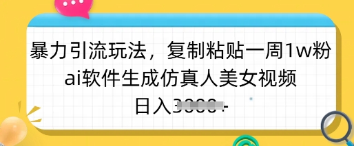 mp17828期-引流玩法，复制粘贴一周1w粉，ai软件生成仿真人美女视频，日入多张-多多网创