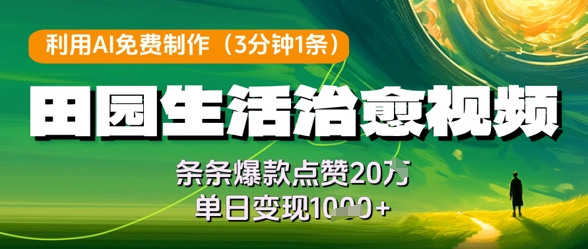 mp22190期-利用AI免费制作田园生活治愈视频，条条爆款点赞20W，单日变现几张-多多网创