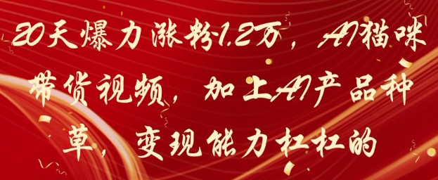 mp22282期-20天爆力涨粉1.2W，AI猫咪带货视频，加上AI产品种草，变现能力杠杠的-多多网创