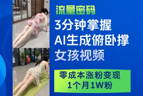 mp22290期-3分钟掌握AI生成俯卧撑女孩视频，零成本涨粉变现，1个月1W粉-多多网创