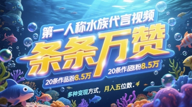 mp22974期-第一人称水族代言视频，条条万赞，20条作品涨粉7.8W，多种变现方式月入五位数-多多网创
