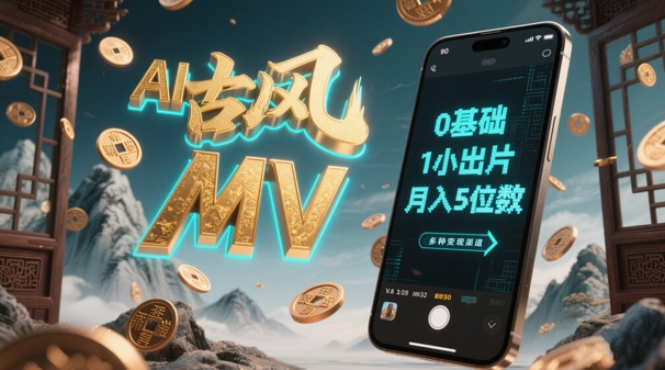 mp23273期-AI一键生成古风音乐MV，0剪辑基础1小时出片，多种变现渠道，一部手机月入5位数-多多网创