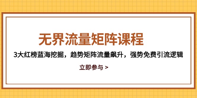 （14763期）无界流量矩阵课程，3大红榜蓝海挖掘，趋势矩阵流量飙升，强势免费引流逻辑-多多网创