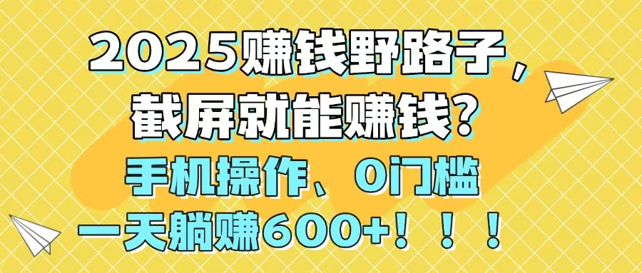 （14771期）2025赚钱野路子，截屏就能赚钱？手机操作0门槛，一天躺赚600+！！！-多多网创