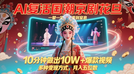 mp23750期-AI复活国潮京剧花旦，一颦一笑美到窒息，10分钟做出10W+爆款视频，多种变现方式，月入五位数-多多网创