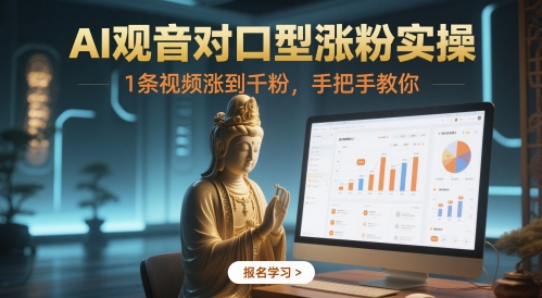 mp23846期-AI观音对口型涨粉实操，1条视频涨到千粉，手把手教你-多多网创