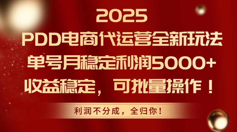 （14839期）2025PDD电商代运营全新玩法，单号月稳定利润5000+，收益稳定，可批量操作-多多网创